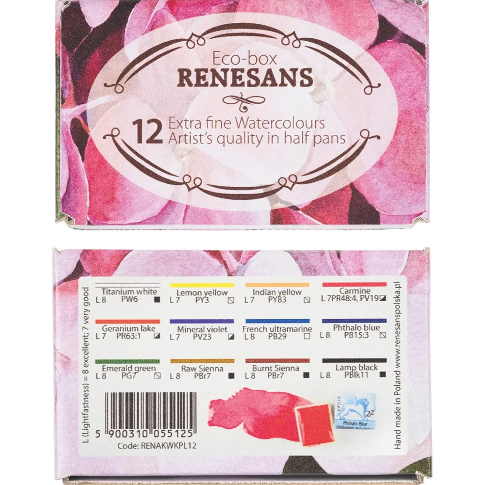 Renesans Zestaw akwareli w półkostkach Eco Box - - 24 kolory > Farby Akwarelowe