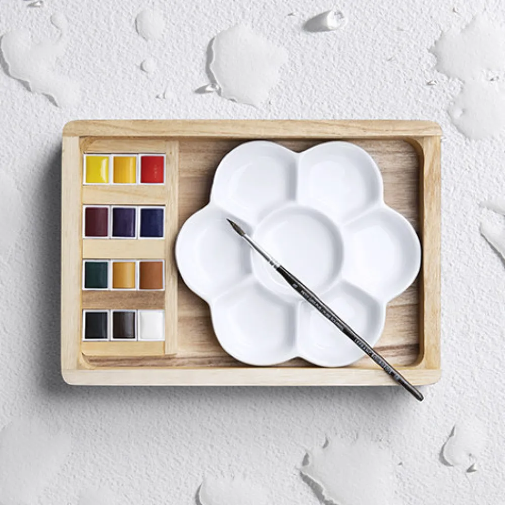 Lefranc & Bourgeois Zestaw akwareli w półkostkach Fine w drewnianej kasetce - - 14 szt.