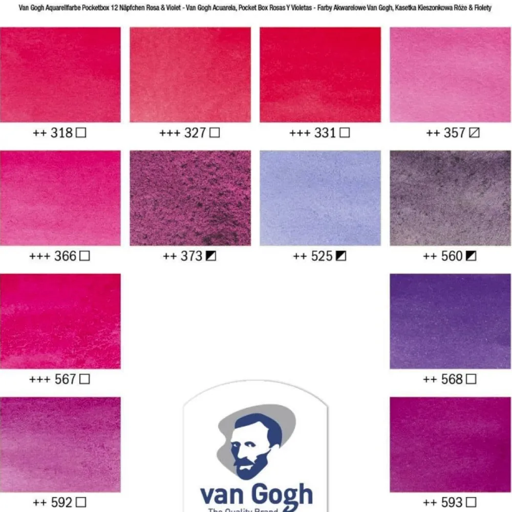 Van Gogh Zestaw akwareli w półkostkach Pocket Box Pinks & Violets - - 12 kolorów