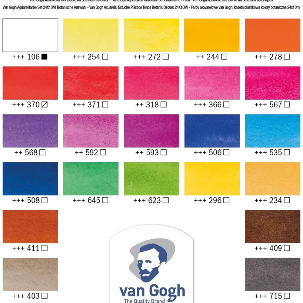 Van Gogh Zestaw akwareli w półkostkach - - Botanical Selection, 24 kolory > Farby Akwarelowe