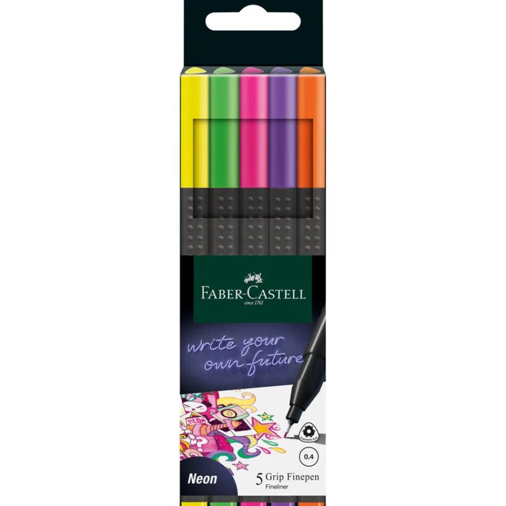 Faber-Castell Zestaw cienkopisów Grip Finepen - - neonowe, 5 kolorów > Cienkopisy