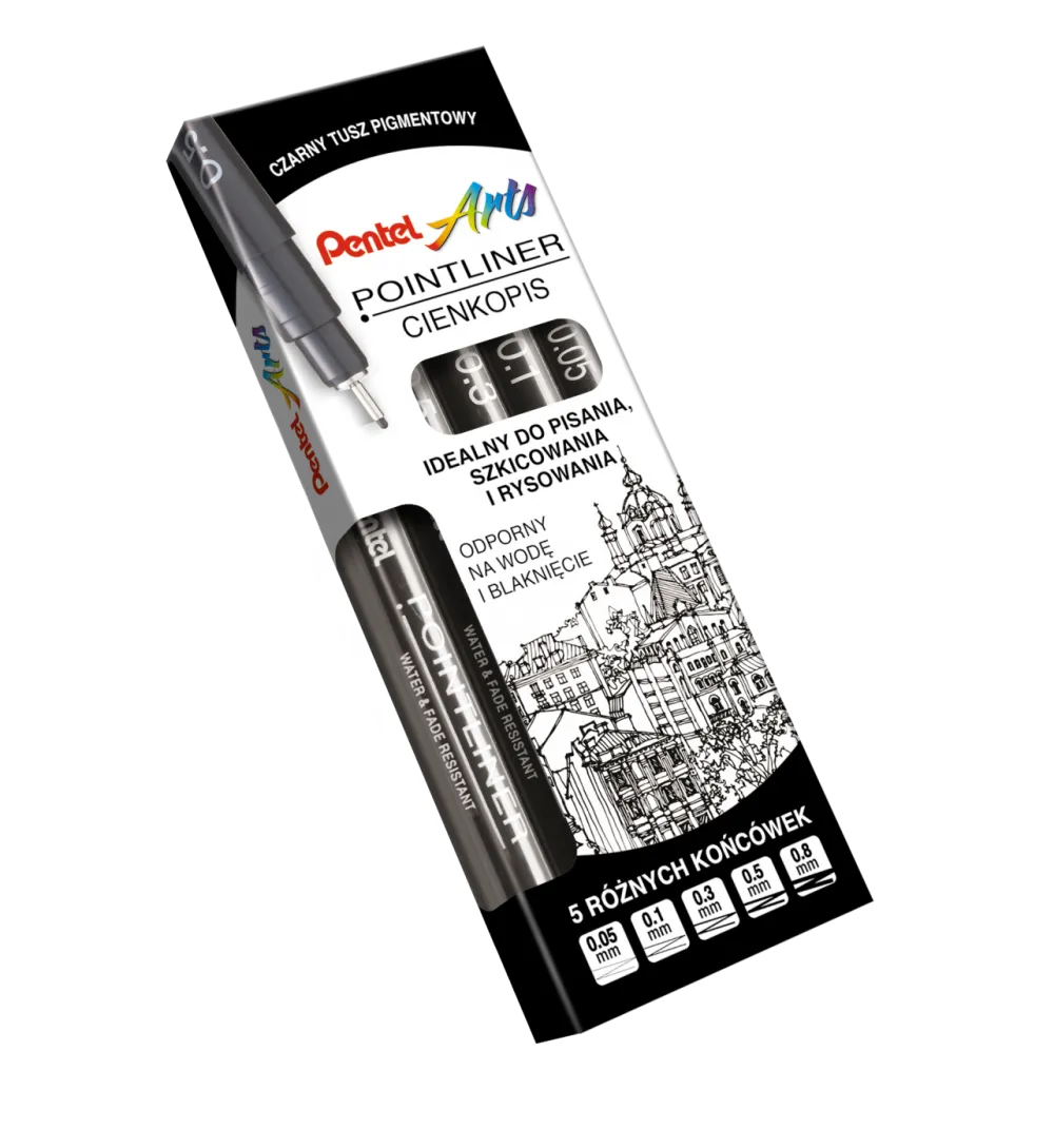 Pentel Zestaw cienkopisów kalibrowanych Pointliner - - czarne, 5 szt. > Markery, Brushpeny I Pisaki