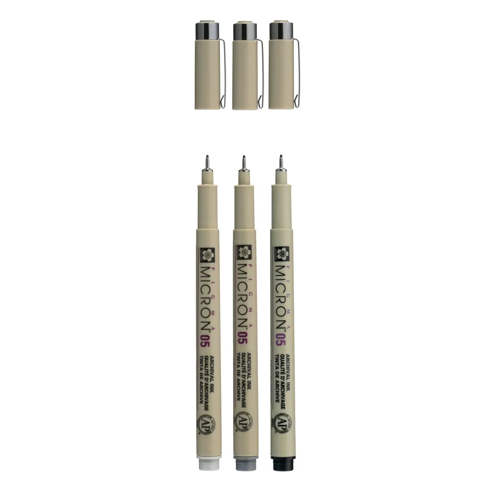 Sakura Zestaw cienkopisów Pigma Micron 05 - - Black & Gray, 0,45 mm, 3 szt. > Markery, Brushpeny I Pisaki