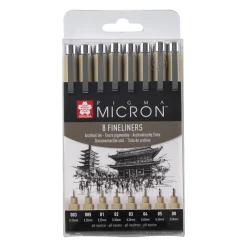 Sakura Zestaw cienkopisów Pigma Micron - - czarne, 8 szt. > Markery, Brushpeny I Pisaki