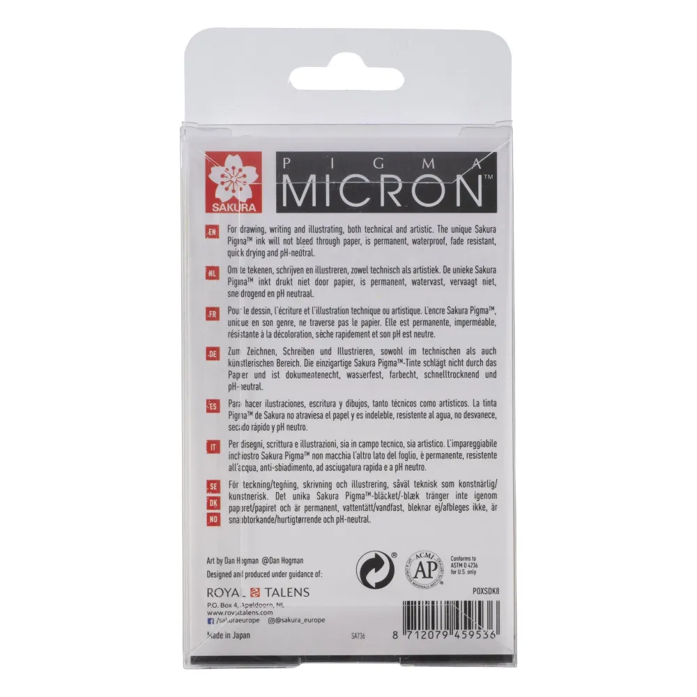 Sakura Zestaw cienkopisów Pigma Micron - - czarne, 8 szt. > Markery, Brushpeny I Pisaki