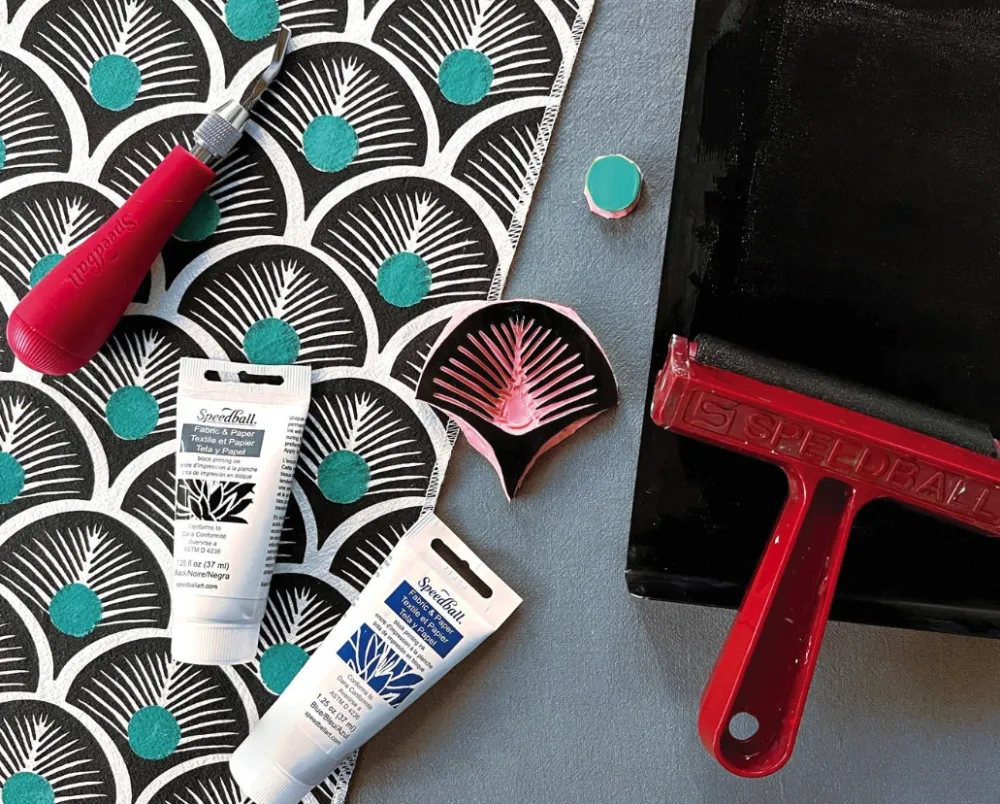 Speedball Zestaw do linorytu Fabric Block Printing Deluxe Kit - - 14 szt. > Techniki Graficzne