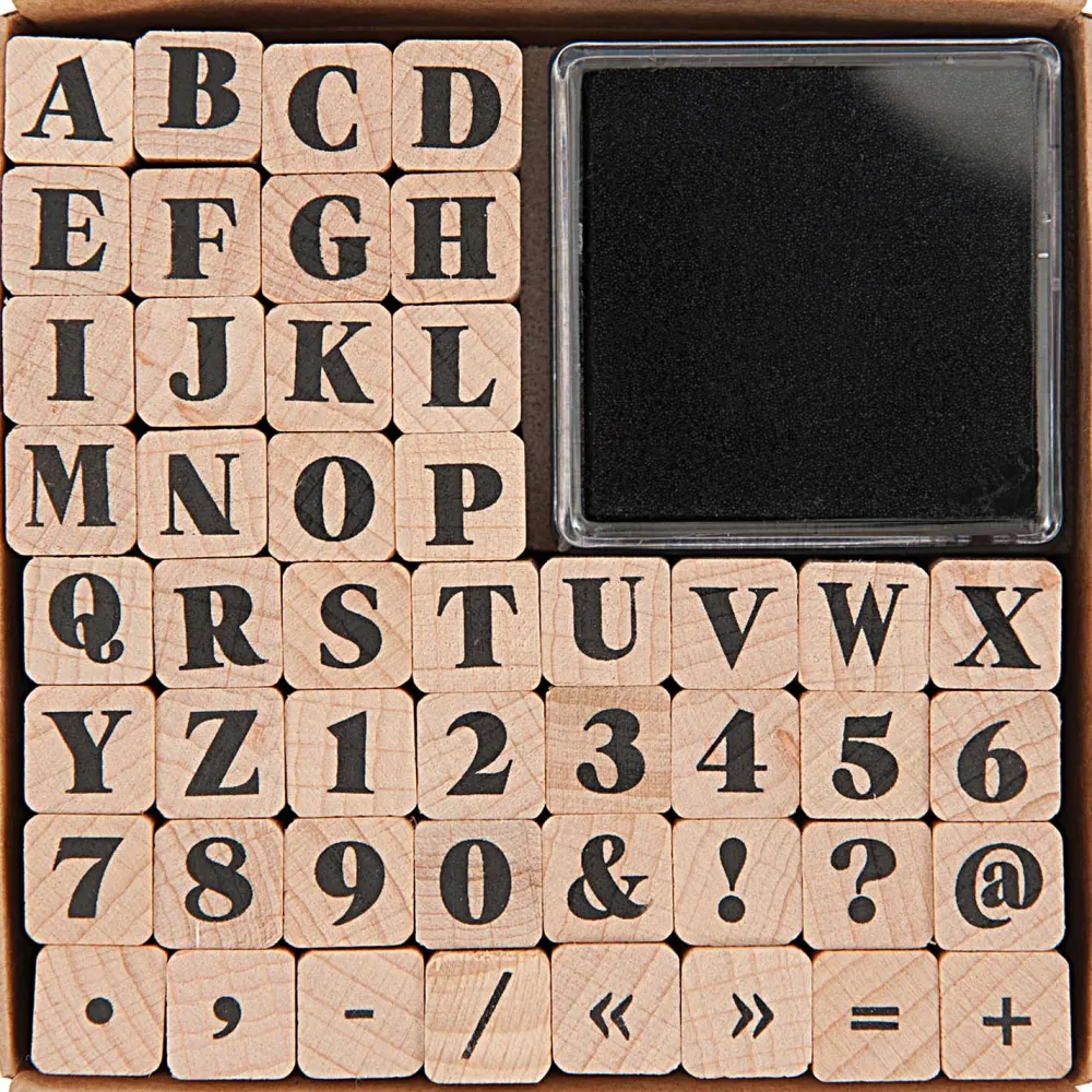 Rico Design Zestaw drewnianych stempli ABC & Numbers - Paper Poetry - bold alfabet, 48 szt.