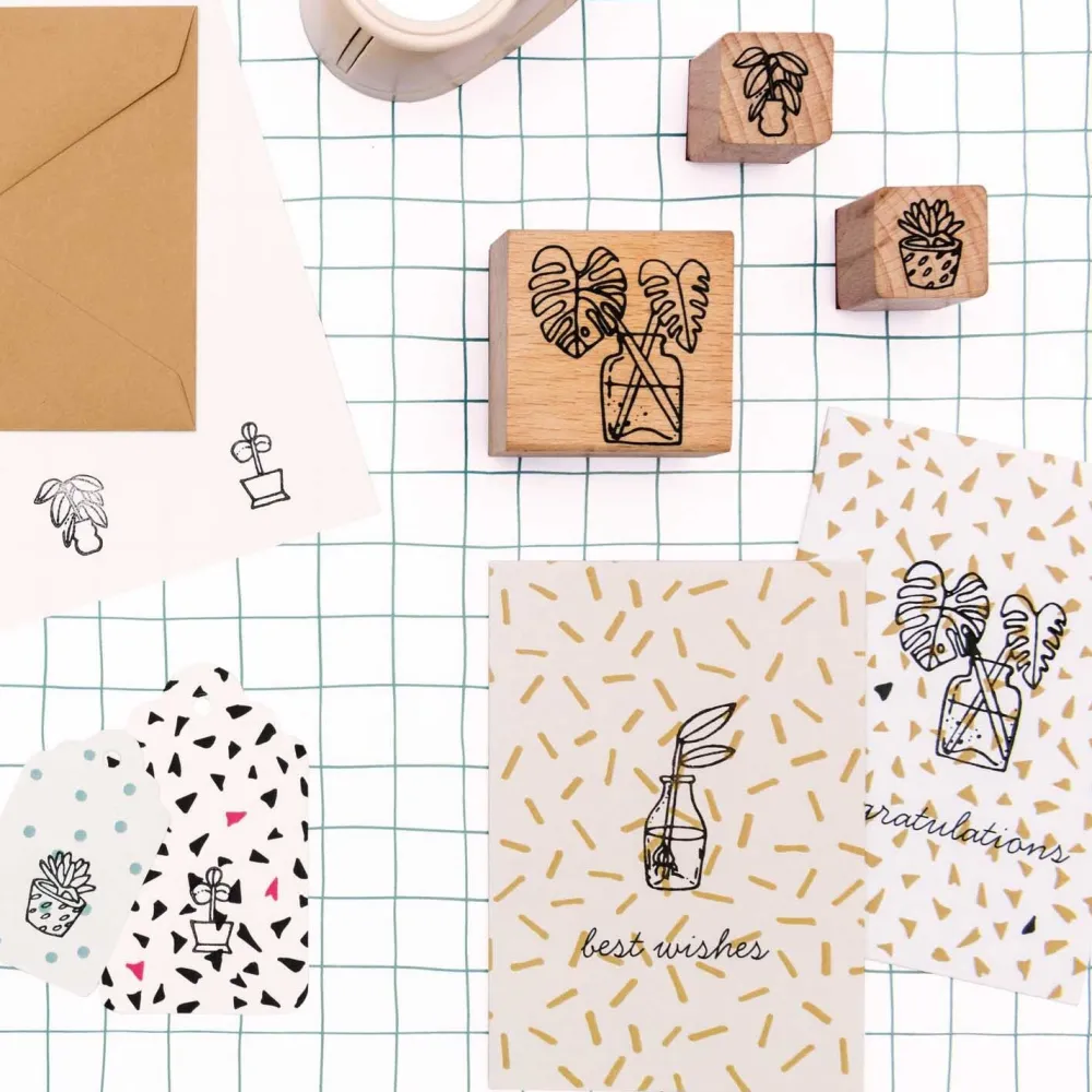 Rico Design Zestaw drewnianych stempli Hygge Plants - Paper Poetry - 7 szt. > Tusze I Stemple