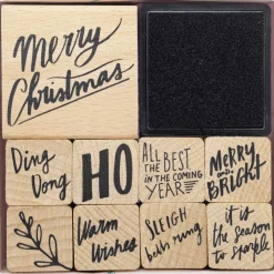 Rico Design Zestaw drewnianych stempli Jolly Christmas - Paper Poetry - Lettering, 9 szt. > Tusze I Stemple