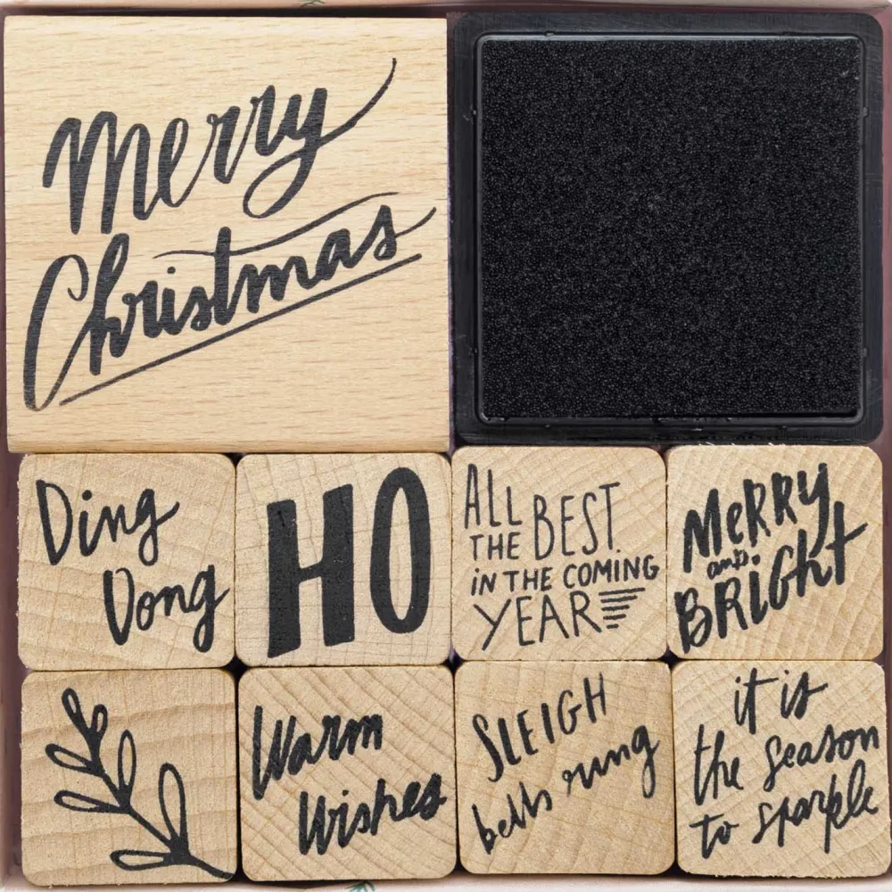 Rico Design Zestaw drewnianych stempli Jolly Christmas - Paper Poetry - Lettering, 9 szt. > Tusze I Stemple