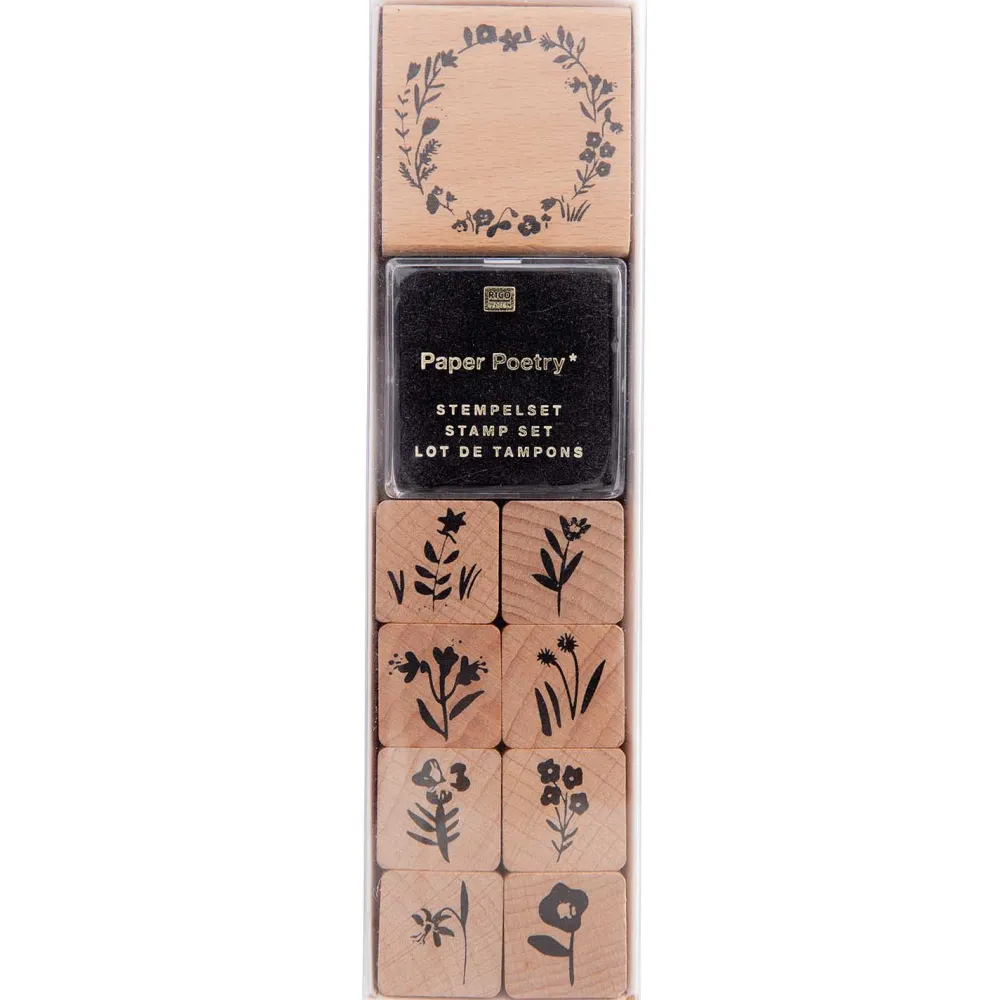 Rico Design Zestaw drewnianych stempli - Paper Poetry - Flora Wreath, 9 szt.