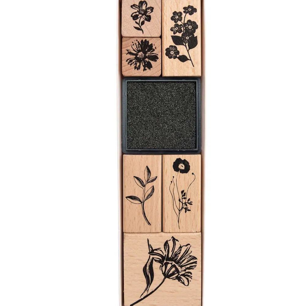 Rico Design Zestaw drewnianych stempli - Paper Poetry - kwiaty, 6 szt. > Tusze I Stemple