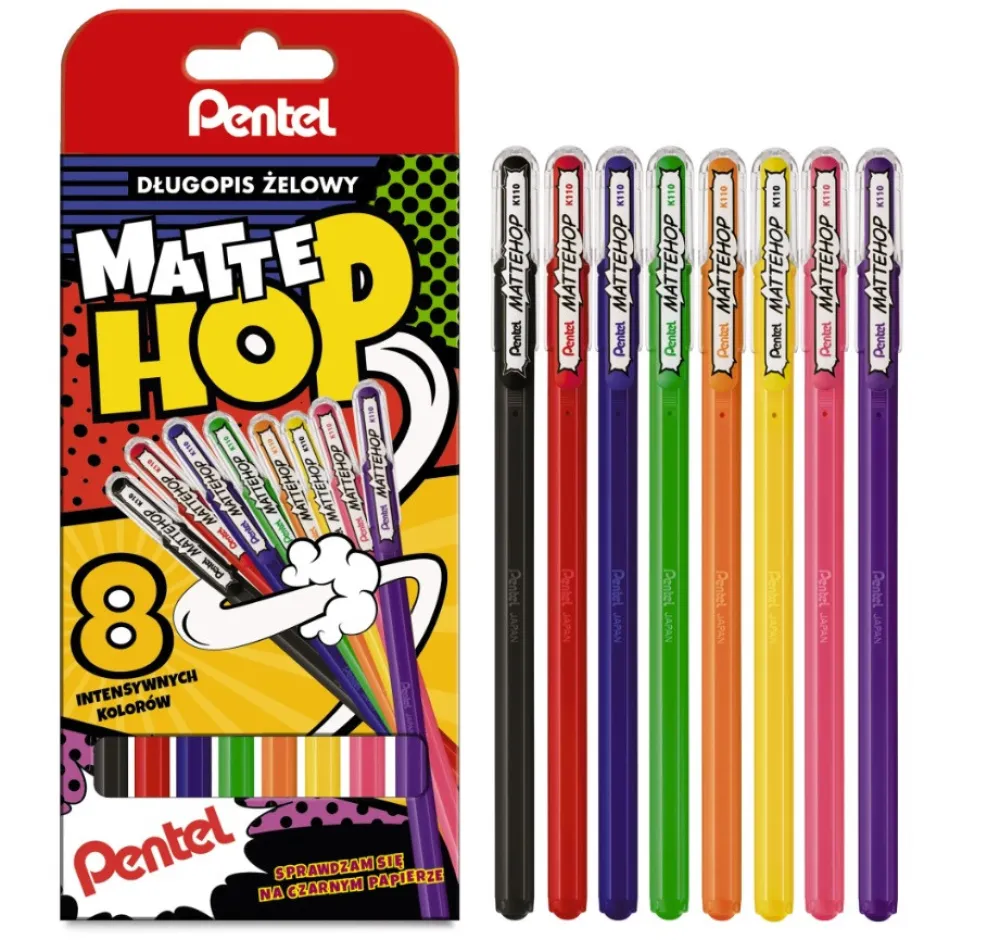 Pentel Zestaw długopisów żelowych Mattehop - - 8 kolorów