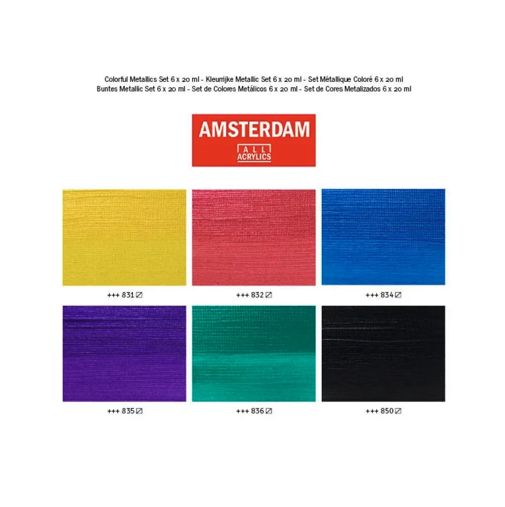 Amsterdam Zestaw farb akrylowych - - Colorful Metallics, 6 kolorów x 20 ml