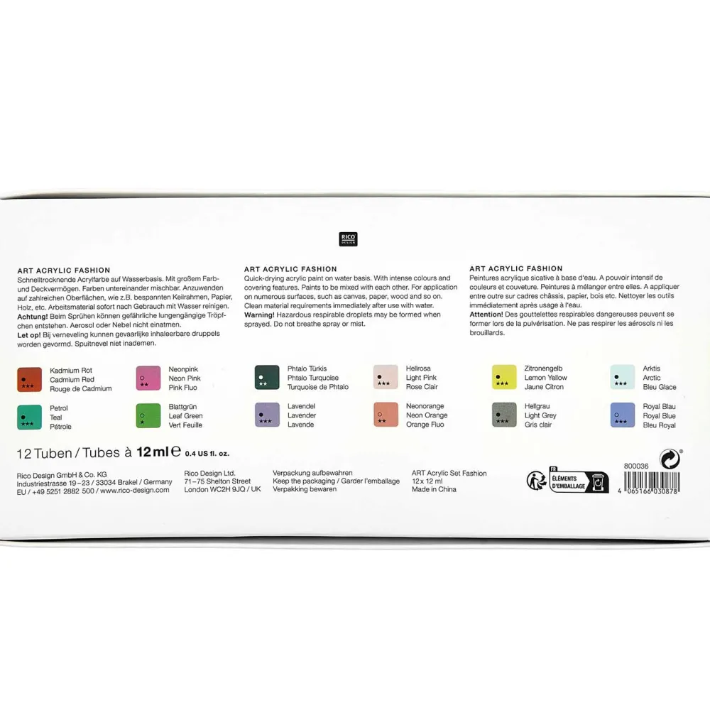 Rico Design Zestaw farb akrylowych ART Fashion - - 12 kolorów x 12 ml