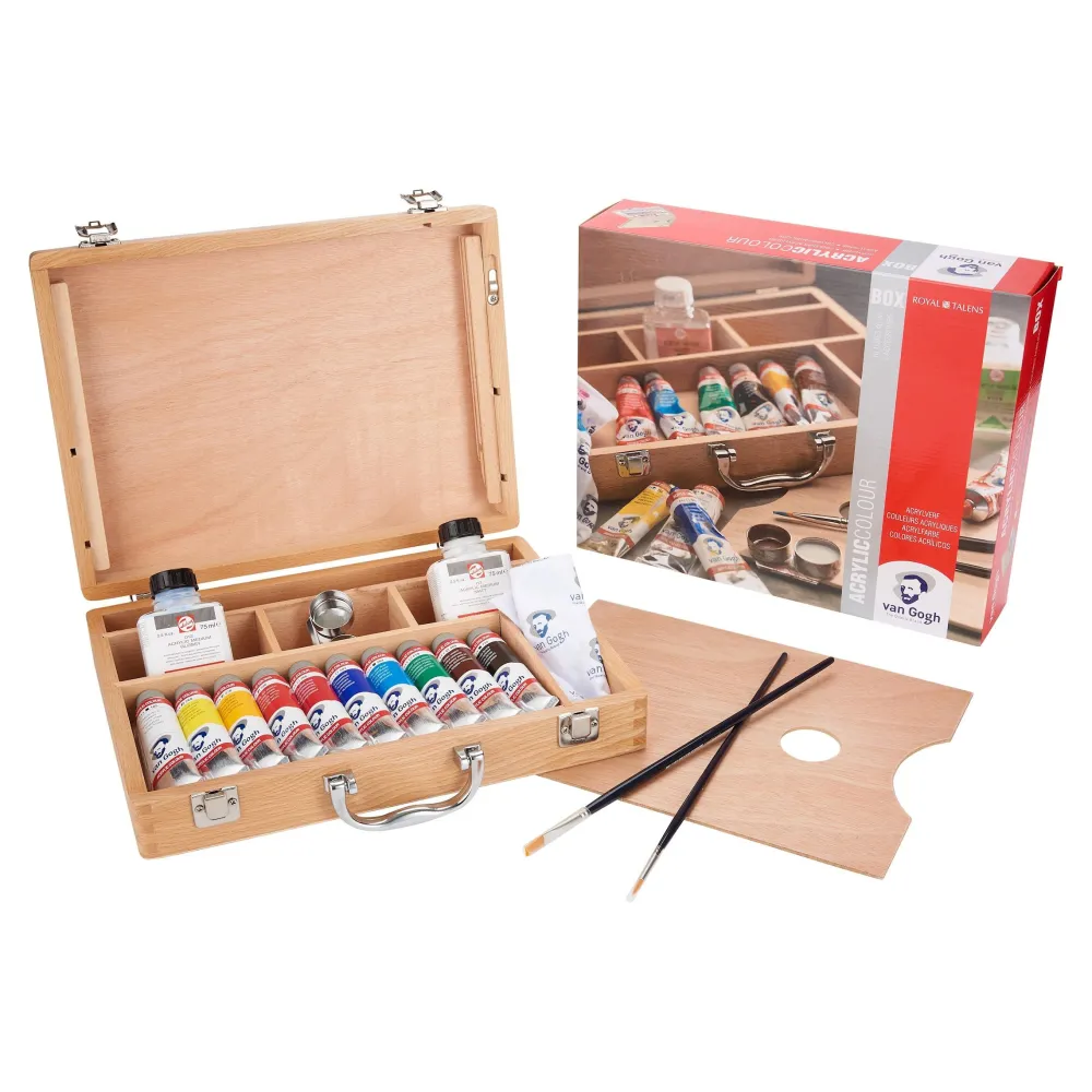 Van Gogh Zestaw farb akrylowych Basic z akcesoriami w drewnianym kuferku -