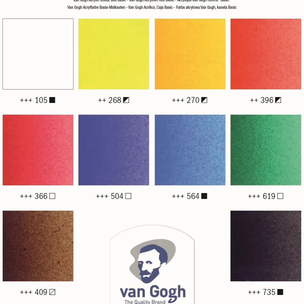 Van Gogh Zestaw farb akrylowych Basic z akcesoriami w drewnianym kuferku -