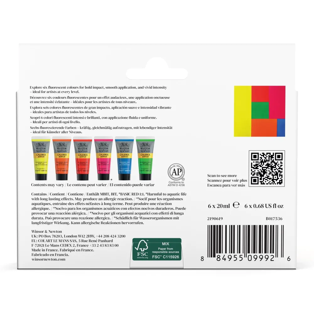 Winsor & Newton Zestaw farb akrylowych Galeria Fluorescent Set - - 6 x 20 ml > Farby Akrylowe