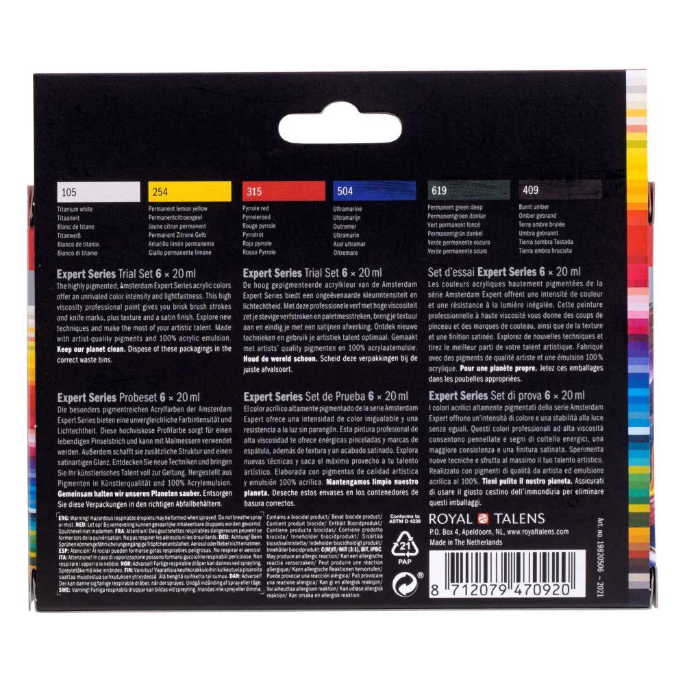 Amsterdam Zestaw farb akrylowych w tubkach Expert - - 6 kolorów x 20 ml