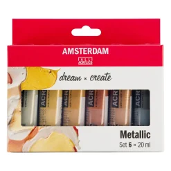 Amsterdam Zestaw farb akrylowych w tubkach - - Metallic, 6 kolorów x 20 ml > Farby Akrylowe