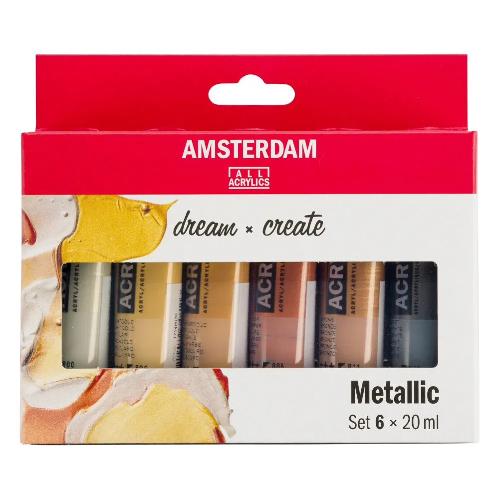 Amsterdam Zestaw farb akrylowych w tubkach - - Metallic, 6 kolorów x 20 ml > Farby Akrylowe