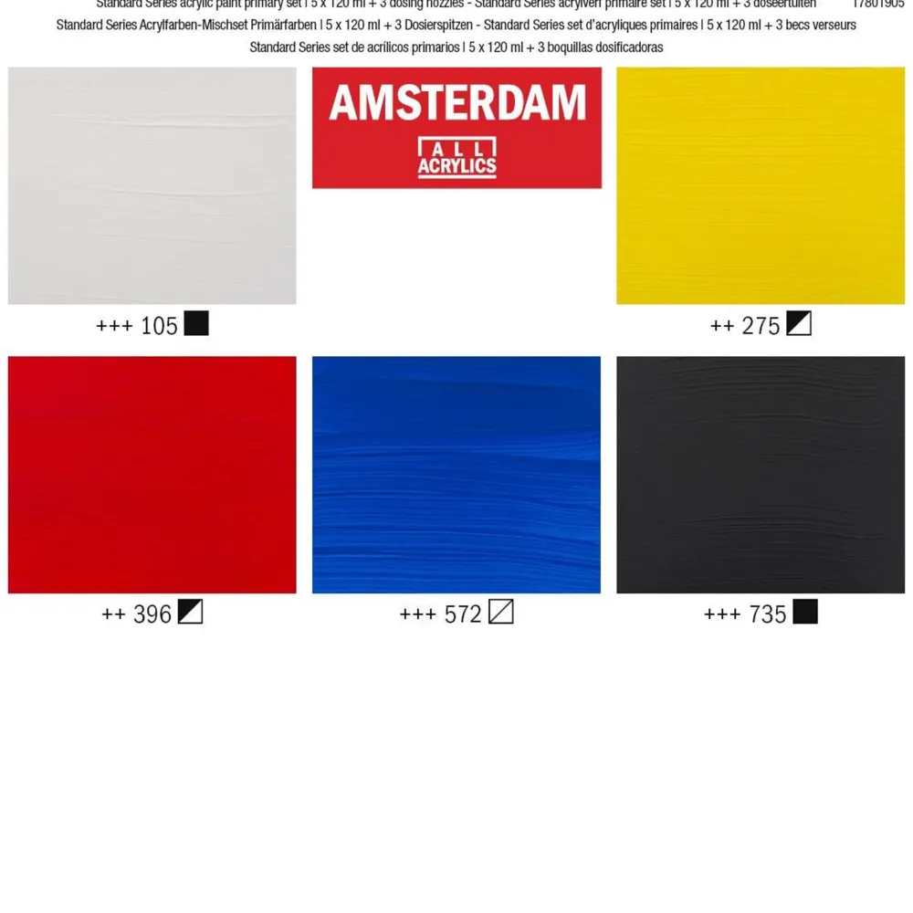 Amsterdam Zestaw farb akrylowych z dozownikami, Primary - - 5 kolorów x 120 ml