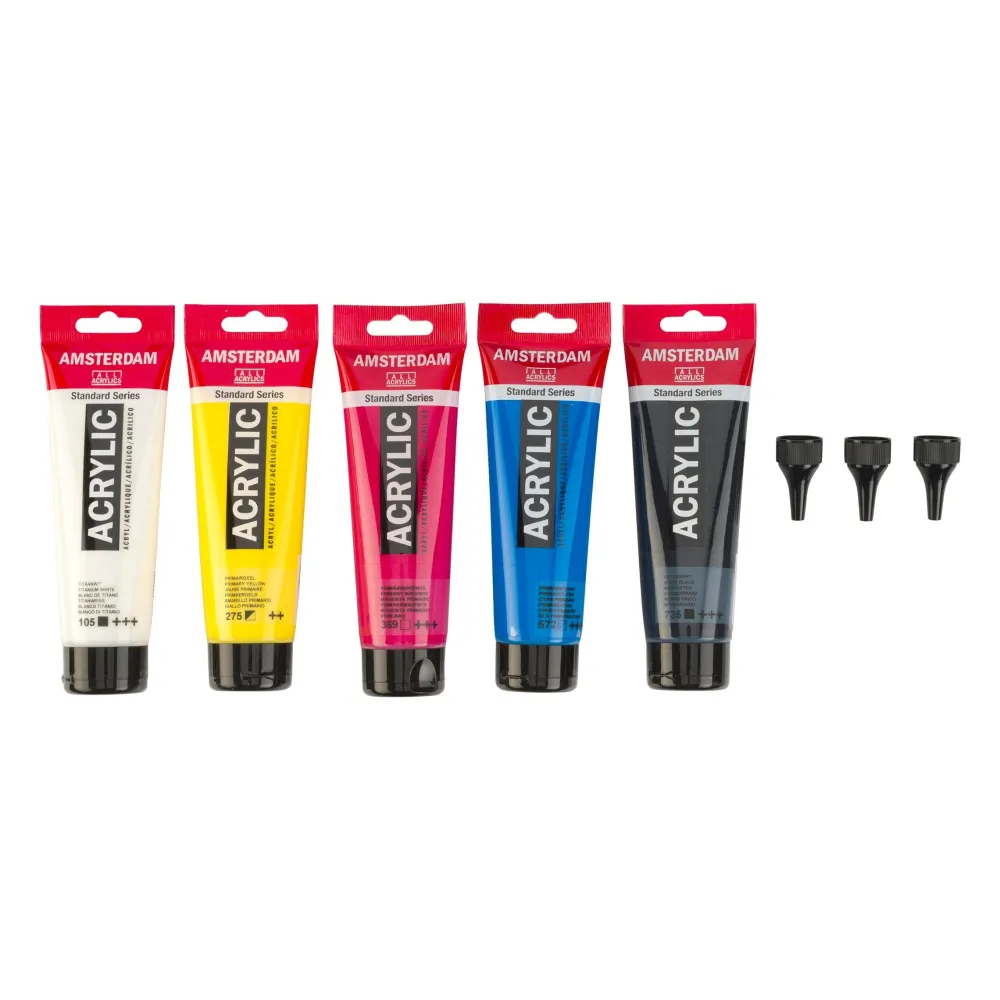Amsterdam Zestaw farb akrylowych z dozownikami, Primary - - 5 kolorów x 120 ml