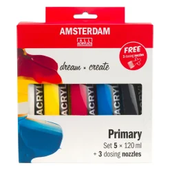 Amsterdam Zestaw farb akrylowych z dozownikami, Primary - - 5 kolorów x 120 ml