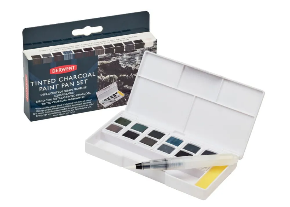 Derwent Zestaw farb akwarelowych Tinted Charcoal Paint Pan Set - - 12 kolorów