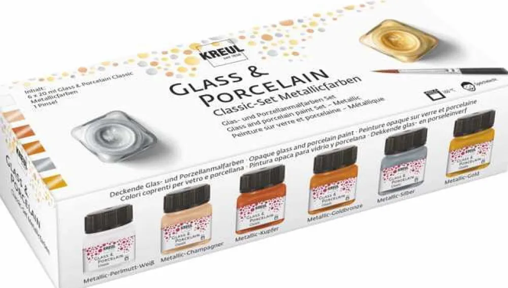 Kreul Zestaw farb do szkła i porcelany - - Metallic, 6 kolorów x 20 ml