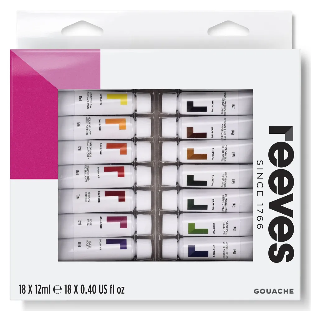 Reeves Zestaw farb gwaszowych - - 18 kolorów x 12 ml > Farby Gwasze I Tempery