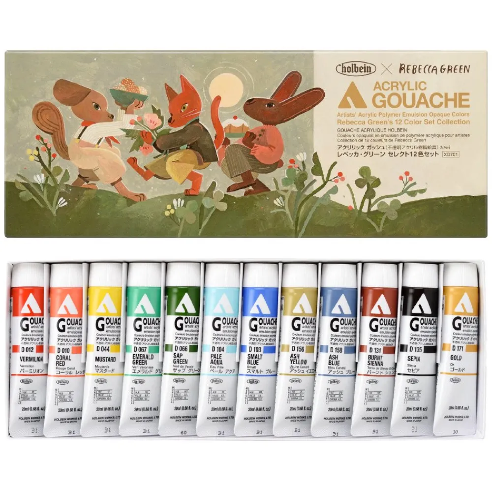 Holbein Zestaw farb gwaszy Acryla Gouache - - Rebecca Green 12 kolorów x 20 ml