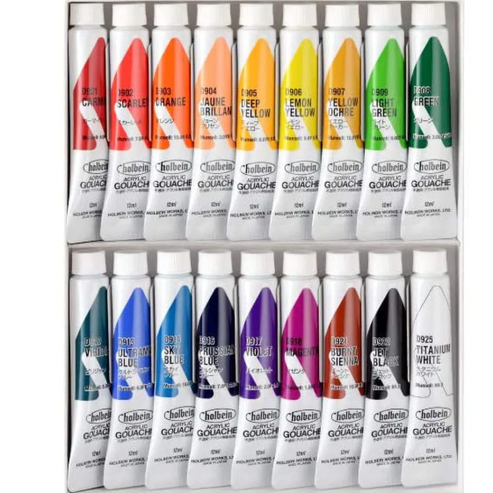 Holbein Zestaw farb gwaszy Acryla Gouache School Set - - 18 kolorów x 12 ml > Farby Gwasze I Tempery