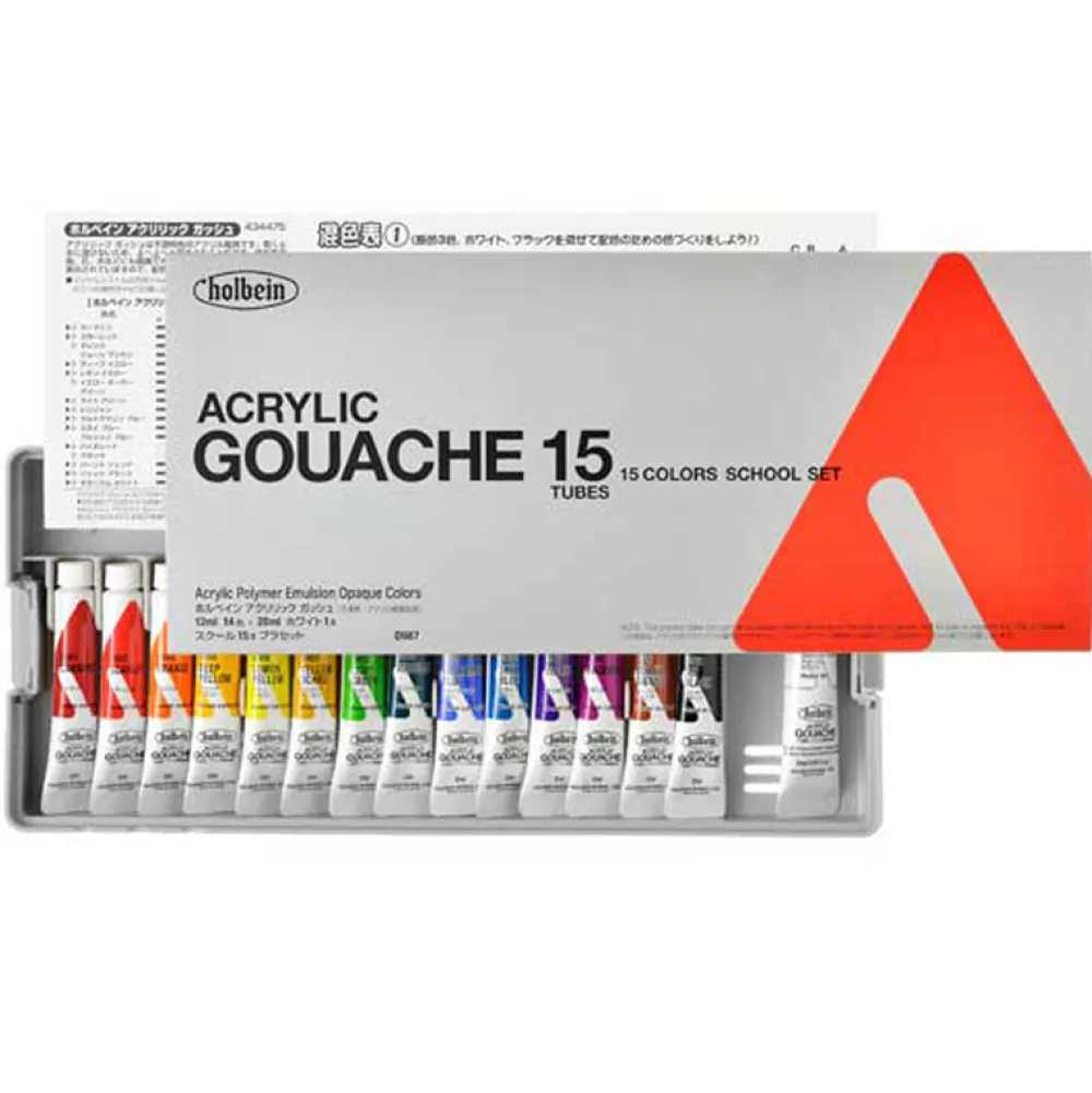 Holbein Zestaw farb gwaszy Acryla Gouache School Set - - 15 kolorów > Farby Gwasze I Tempery