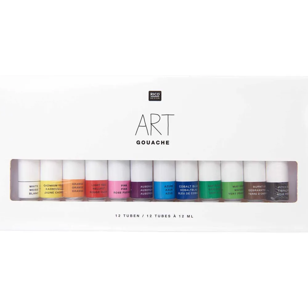 Rico Design Zestaw farb gwaszy ART - - 12 kolorów x 12 ml > Farby Gwasze I Tempery