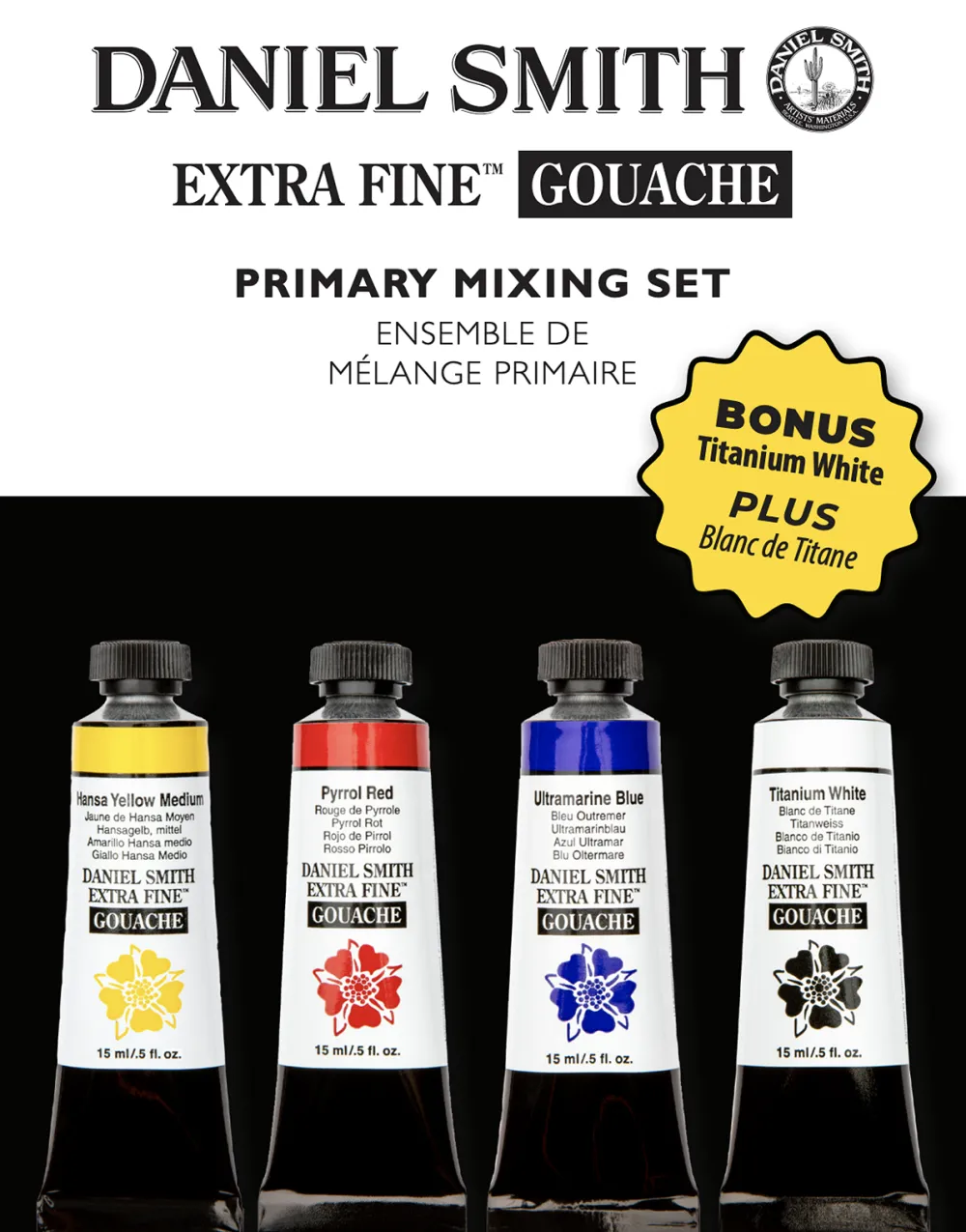 Daniel Smith Zestaw farb gwaszy Extra Fine Primary + Bonus - - 4 x 15 ml