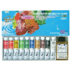 Holbein Zestaw farb olejnych Duo Aqua Oil + olej lniany - - 10 kolorów x 10 ml