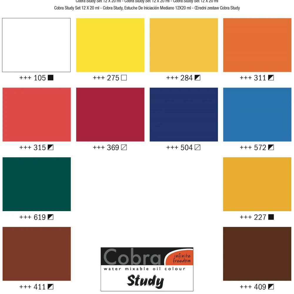 Cobra Zestaw farb olejnych Study w tubkach - - 12 kolorów x 20 ml