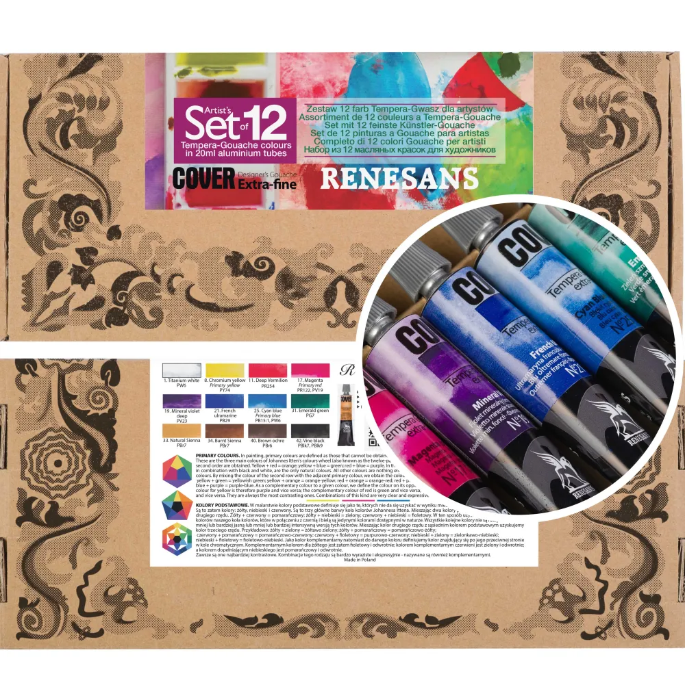 Renesans Zestaw farb Tempera Cover - - 12 kolorów x 20 ml
