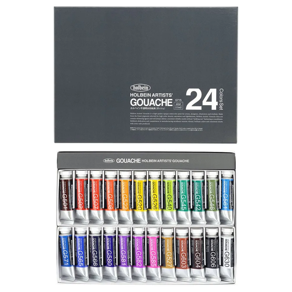 Holbein Zestaw gwaszy Artists’ Gouache - - 24 kolory x 15 ml > Farby Gwasze I Tempery