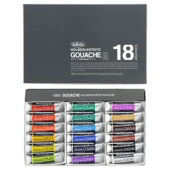 Holbein Zestaw gwaszy Artists’ Gouache - - 18 kolorów x 15 ml > Farby Gwasze I Tempery