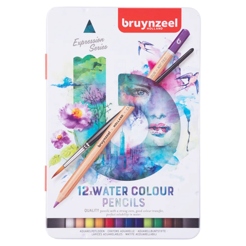 Bruynzeel Zestaw kredek akwarelowych Expression w metalowym etui - - 12 kolorów > Kredki