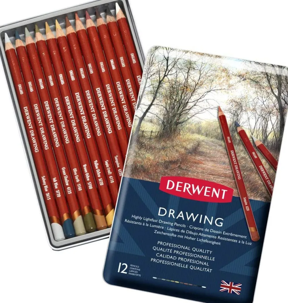 Derwent Zestaw kredek Drawing w metalowej kasecie - - 12 kolorów > Kredki