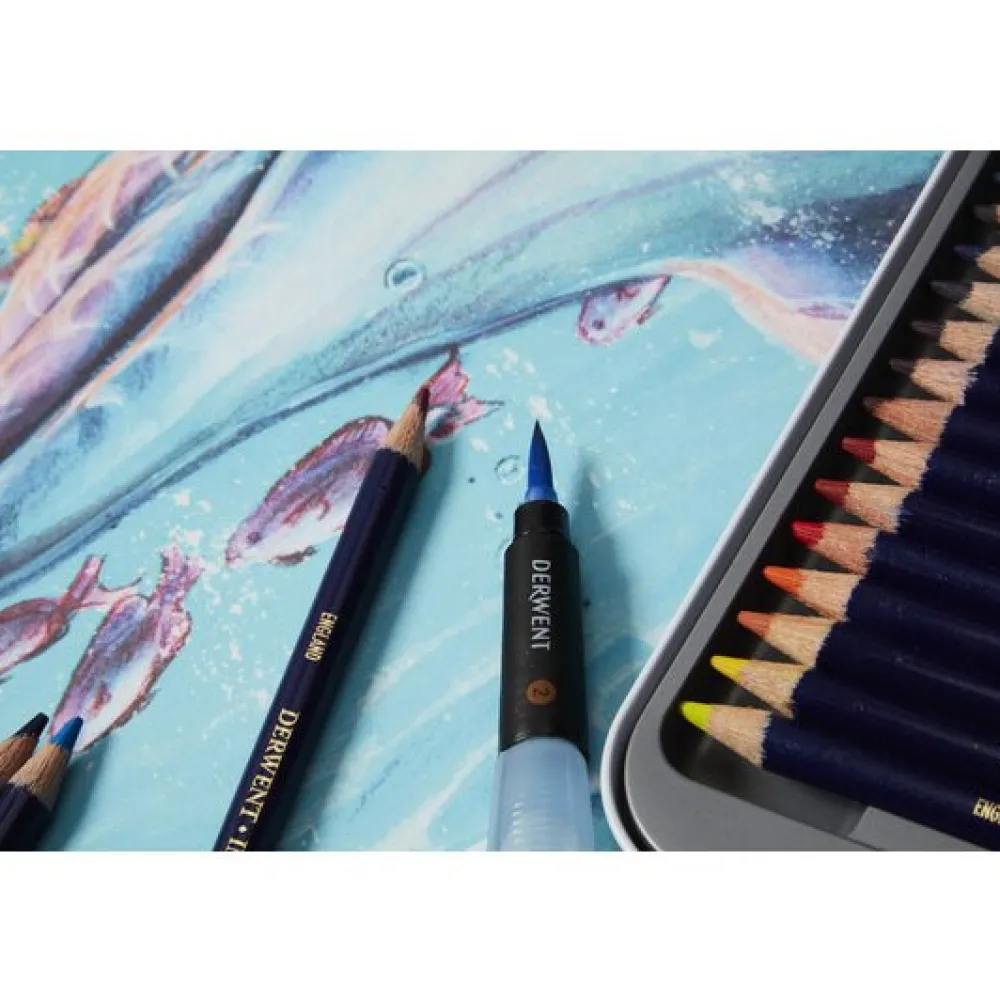 Derwent Zestaw kredek Inktense w metalowej kasecie - - 12 kolorów > Kredki