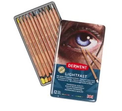 Derwent Zestaw kredek Lightfast w metalowej kasecie - - 12 kolorów > Kredki