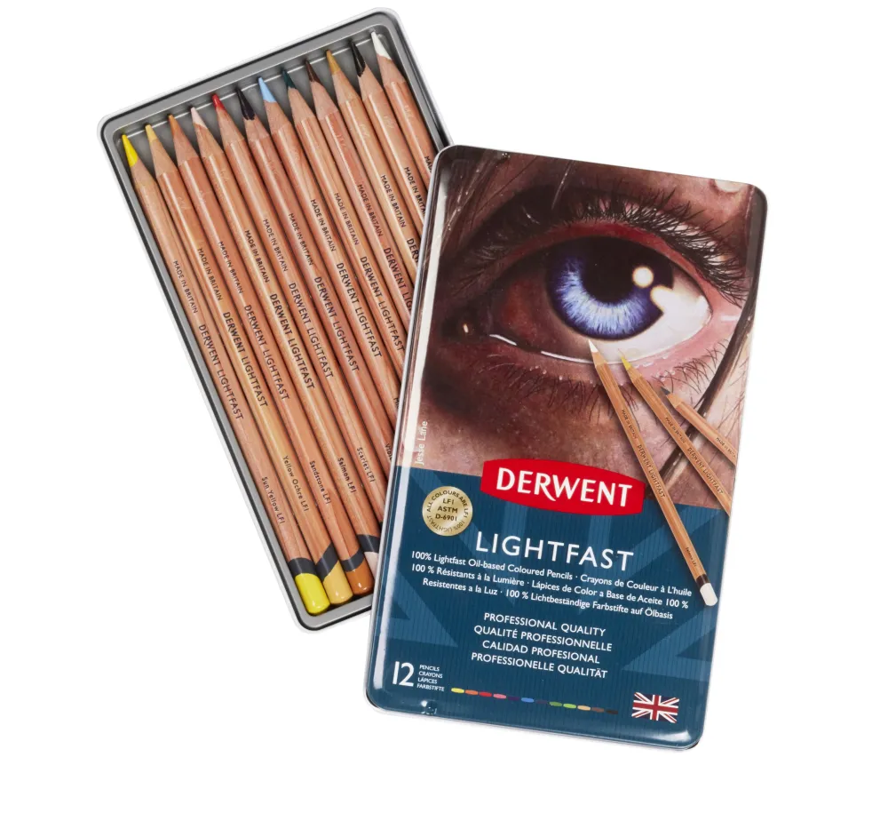 Derwent Zestaw kredek Lightfast w metalowej kasecie - - 12 kolorów > Kredki