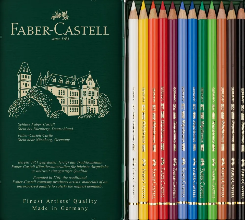 Faber-Castell Zestaw kredek Polychromos w kasecie metalowej - - 12 kolorów > Kredki