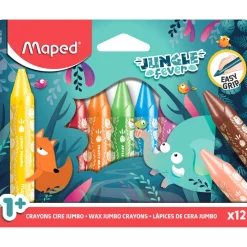 Dzieci Maped Zestaw kredek świecowych Jumbo Jungle Fever - - 12 kolorów