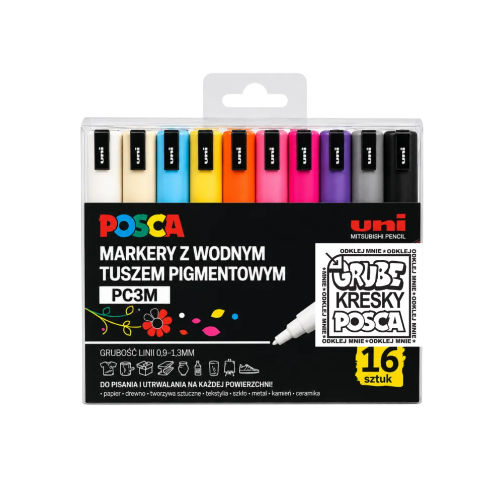 Uni Posca Zestaw markerów Posca PC-3M - Uni - 16 kolorów