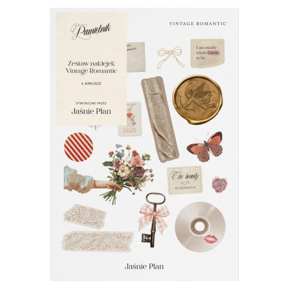 Jasnie Plan Zestaw naklejek Vintage Romantic do pamiętnika - Jaśnie Plan